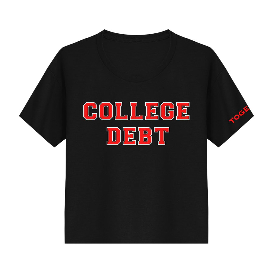 College Debt Black Crop Top